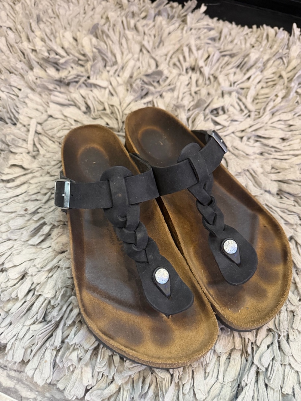 Birkenstock Black Braided T-Strap Sandals